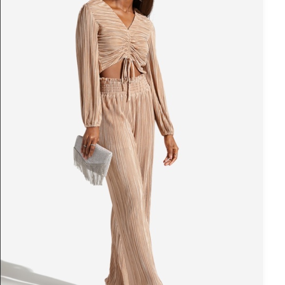 2 piece pleated high pants with ruched top S